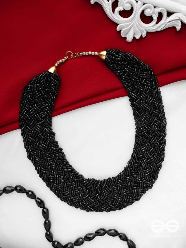 The Beauteous Braided Criss-Cross Beaded Necklace (Black)