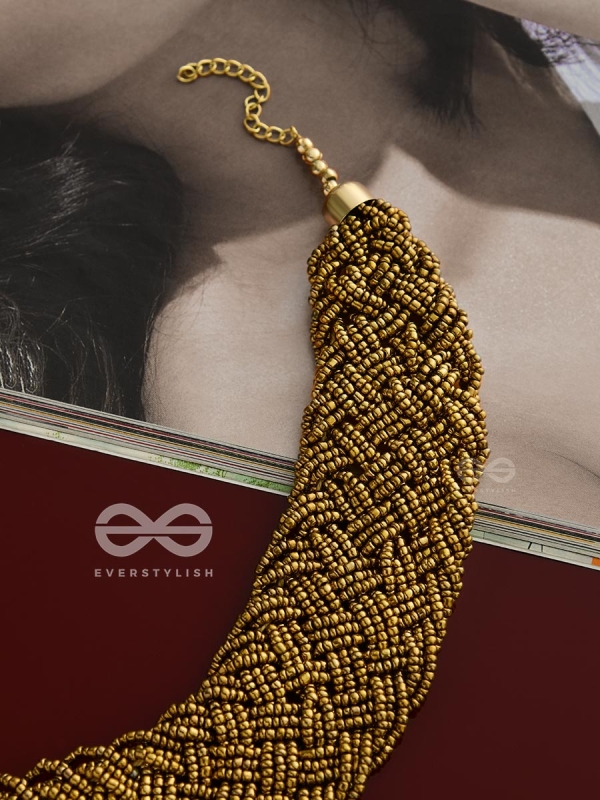 The Beauteous Braided Criss-Cross Beaded Necklace (Golden)
