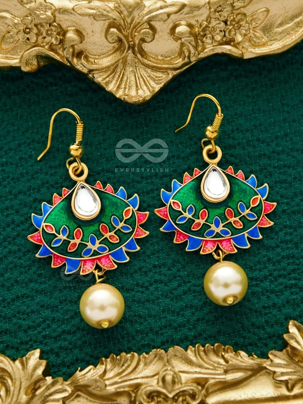 The Little Mesmerisers - Hand Painted Meenakari Earrings (Pine Green)