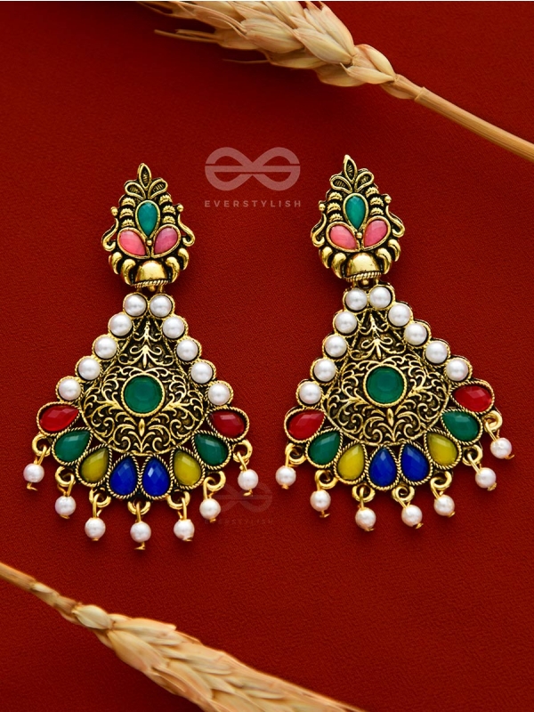 The Embellished Intricacy - Golden Statement Earrings