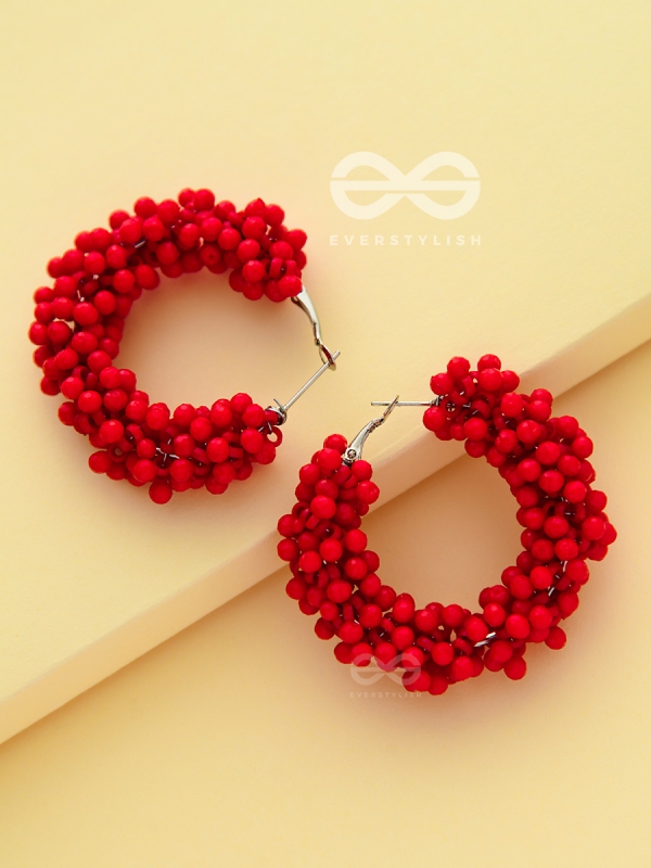 A Glimmer of Shimmer - Playful Embellished Hoops (Scarlet Red)