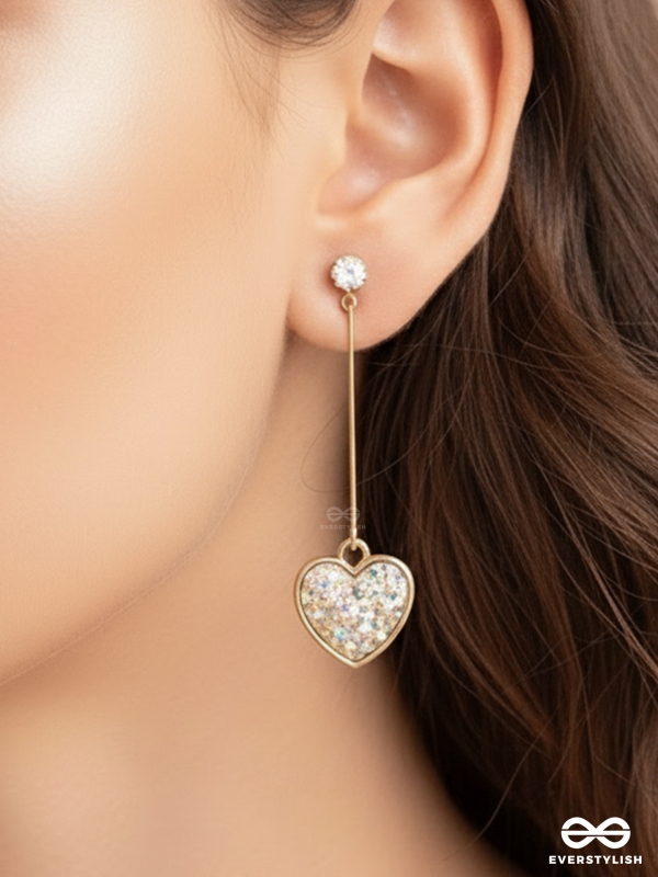 The Dangling Mosaic Hearts - Golden Casual Earrings