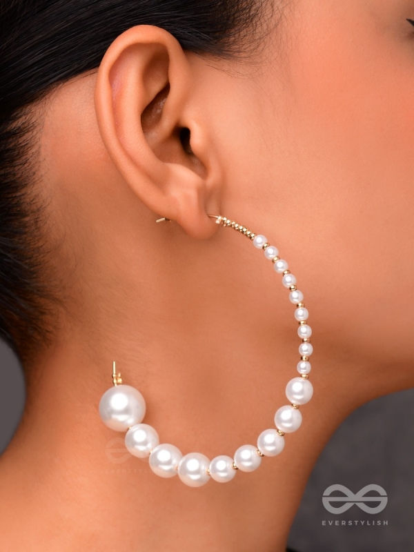 The Crescent Moon Pearls - Statement Hoops