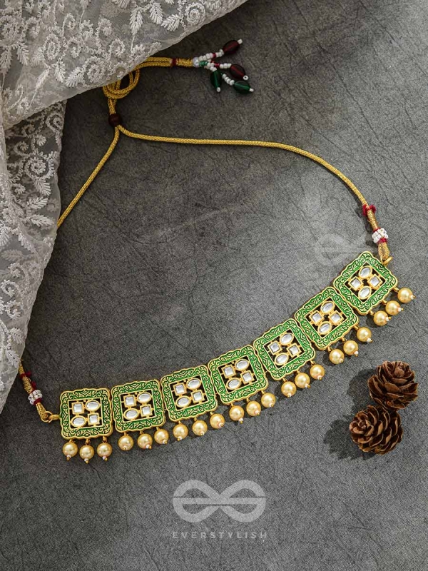The Windows of Opulence - Set of Statement Choker and Earrings( INDIA GREEN)