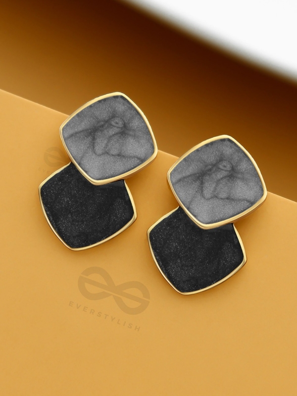 A Classy delight - Statement Enamelled Earrings ( grey -black)