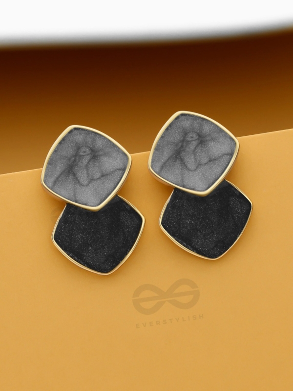 A Classy delight - Statement Enamelled Earrings ( grey -black)