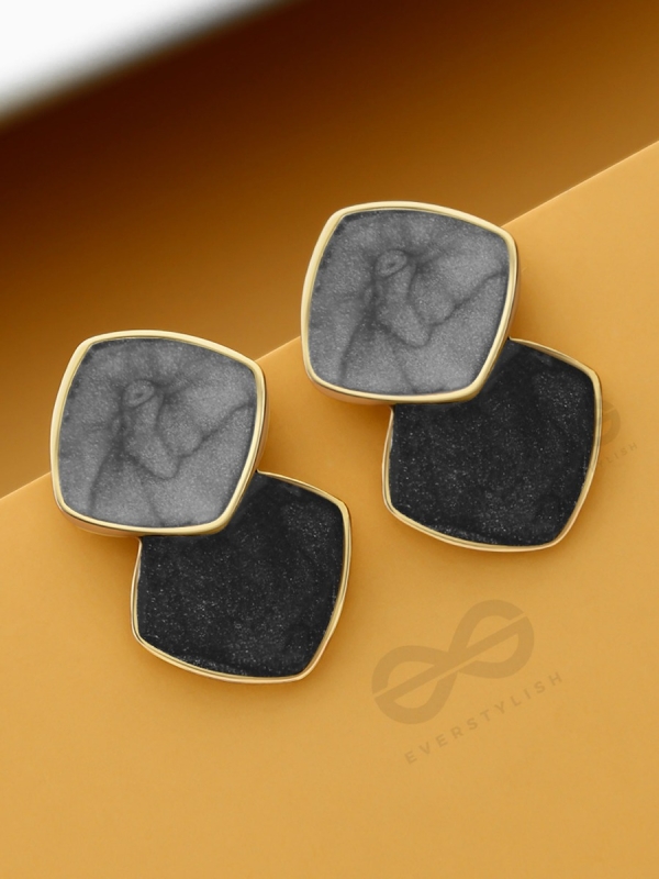A Classy delight - Statement Enamelled Earrings ( grey -black)