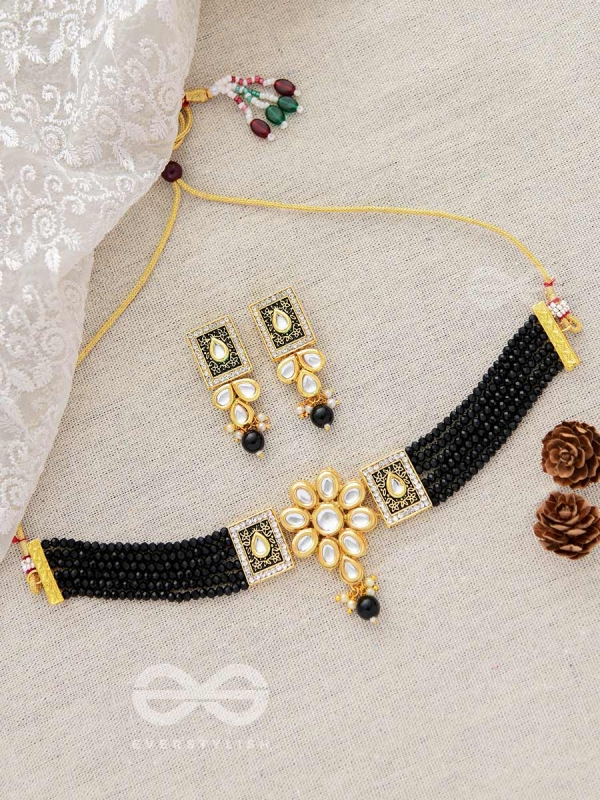 The Etheral Elegance - Set of Statement Choker And Earrings (Black)