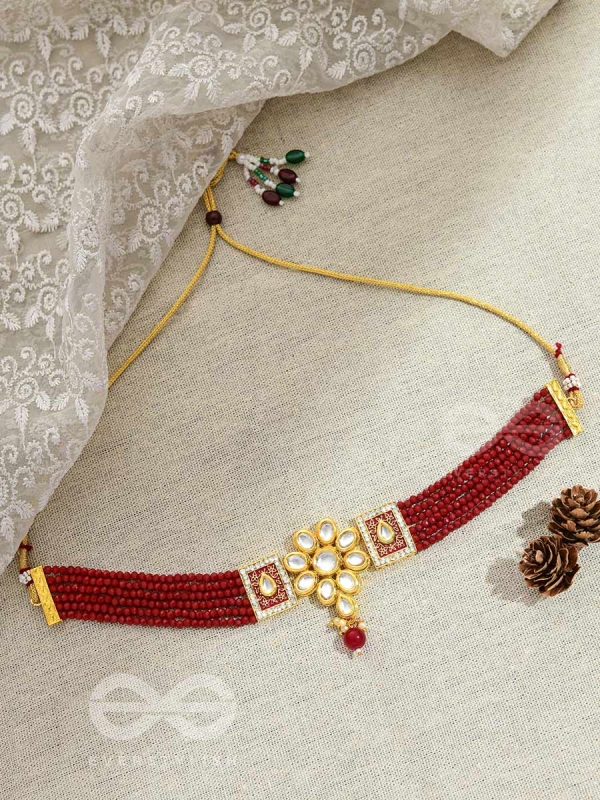 THE ETHERAL ELEGANCE - SET OF STATEMENT CHOKER AND EARRINGS (BERRY )