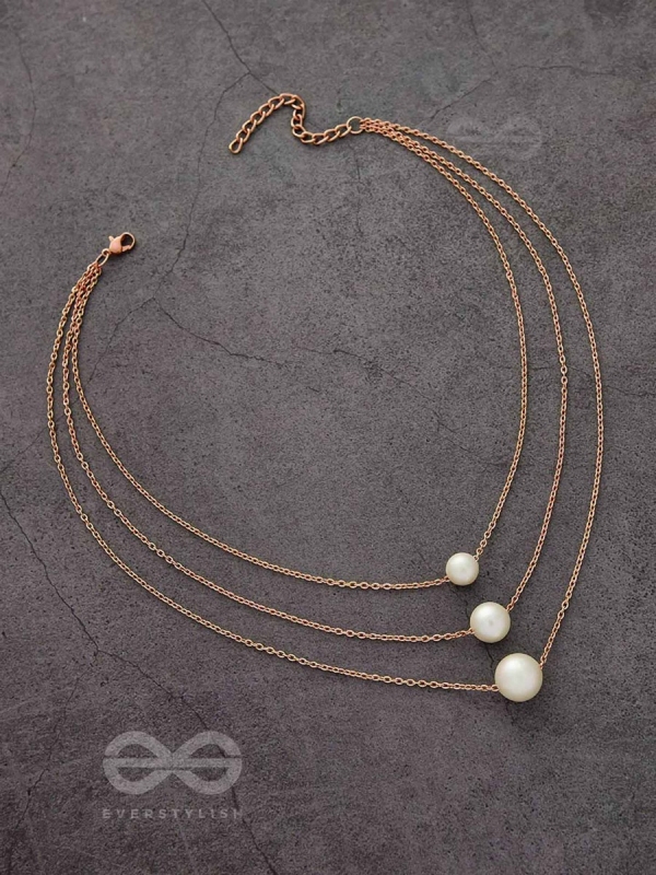 Tri-Pearl The Charm - Rose Golden Multi-Layered Neckpiece With Anti-Tarnish Coating