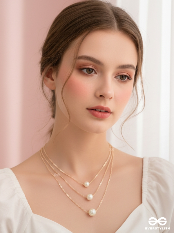 Tri-Pearl The Charm - Rose Golden Multi-Layered Neckpiece With Anti-Tarnish Coating