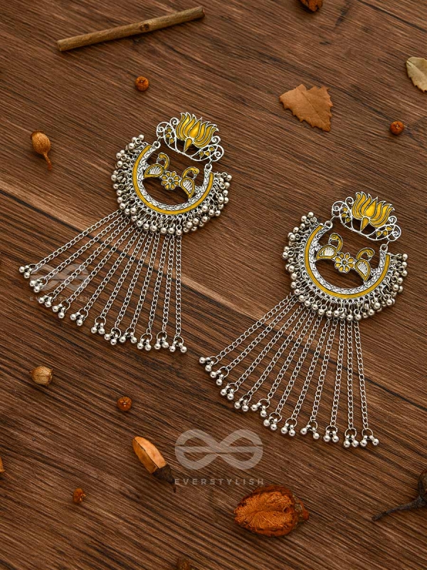The Dangling Blooming Lotus - Statement Meenakari Earrings (Yellow)