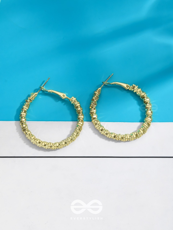 Intertwined Rims- Textured Golden Hoops