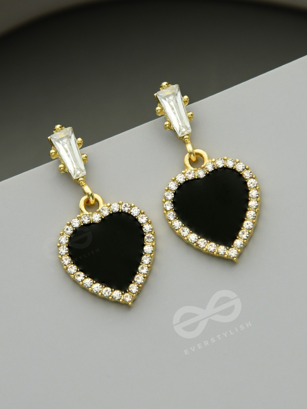 Heart of Ocean- Green Heart-Shaped Gem Stones and Rhinestones Studded Earrings