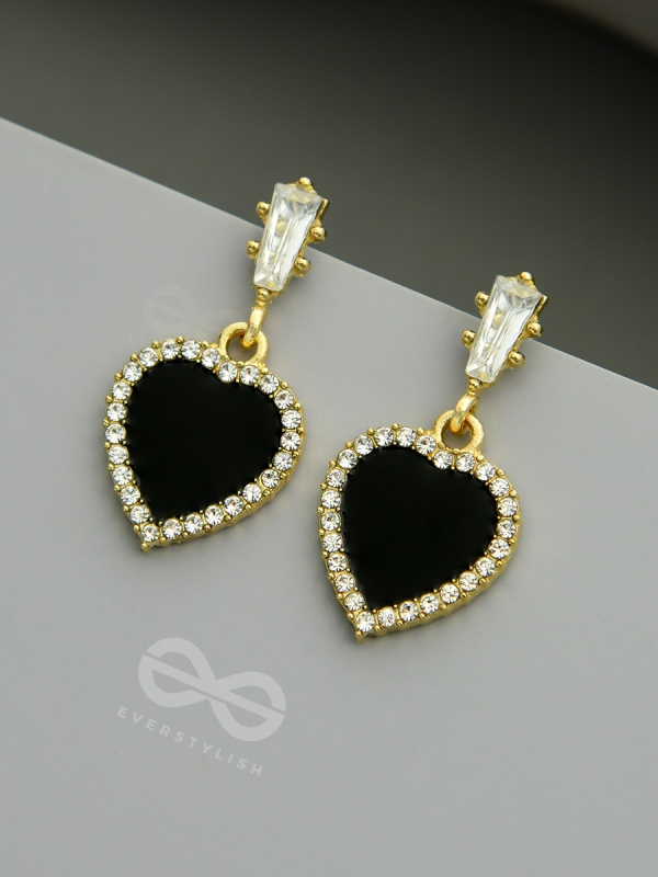 Heart of Ocean- Green Heart-Shaped Gem Stones and Rhinestones Studded Earrings