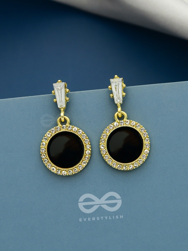 Black Holes- Gem Stone and Rhinestones Studded Black and Golden Earrings