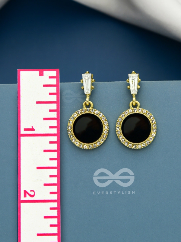 Black Holes- Gem Stone and Rhinestones Studded Black and Golden Earrings