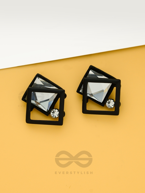 Muddled Frames- Black and White Solitaire Studded Earrings