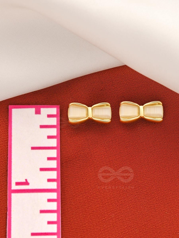 Bow Spring- White and Golden Earrings