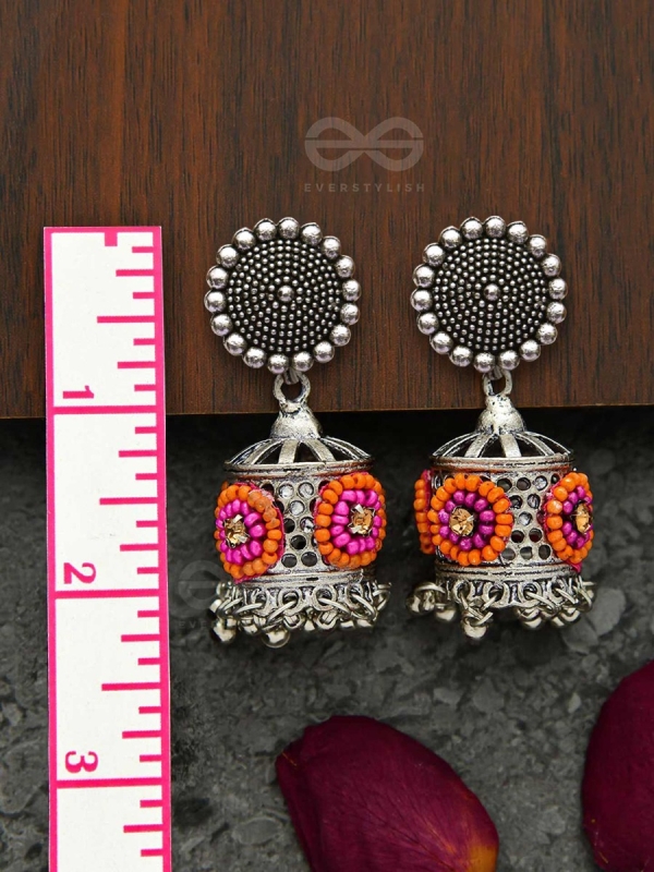 Antique Mystique- Pink and Orange Beads Oxidised Earrings