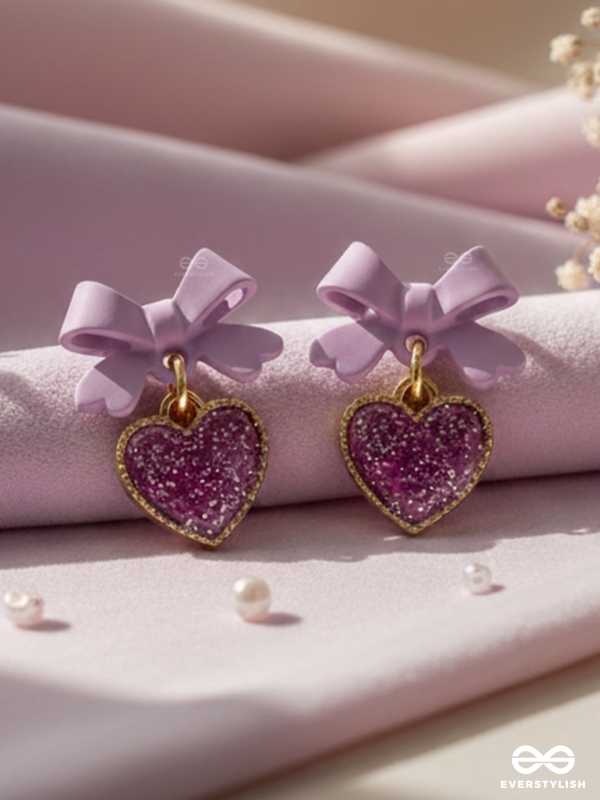 HEART-SHAPED CANDY BOX- LAVENDER AND GOLDEN EARRINGS