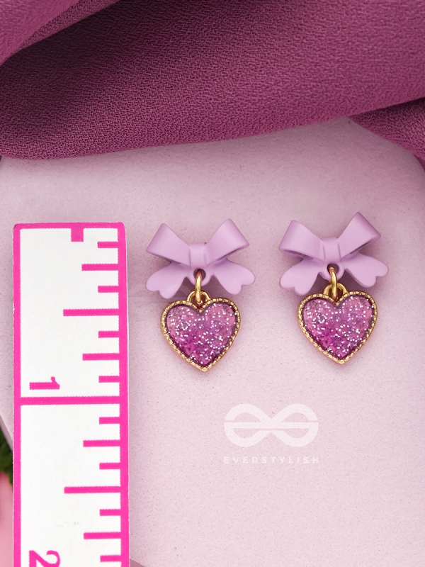 HEART-SHAPED CANDY BOX- LAVENDER AND GOLDEN EARRINGS