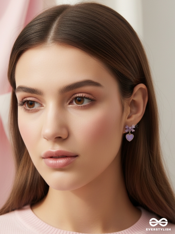 HEART-SHAPED CANDY BOX- LAVENDER AND GOLDEN EARRINGS