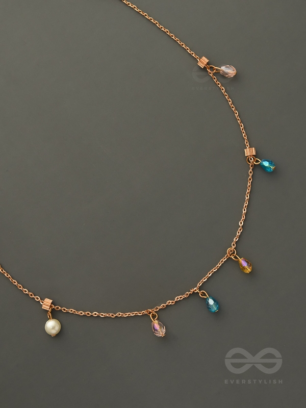 Rain In Paradise- Pearls And Crystals Studded Golden Necklace With Anti-Tarnish Coating