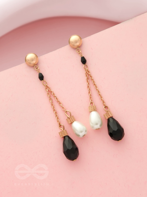 The Foggy Night- Black and White Golden Dangler Earrings