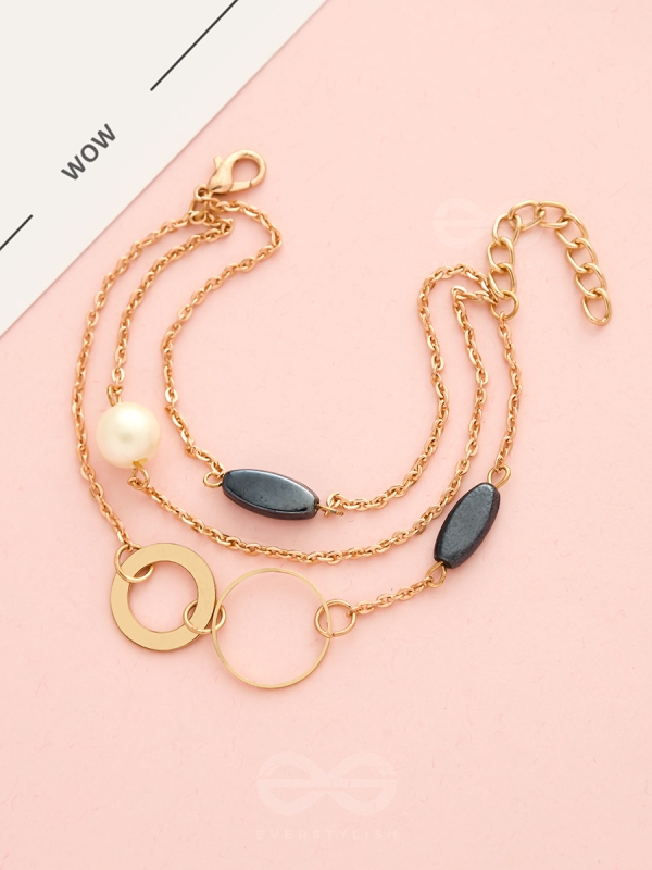 Day 'n' Nite- Pearl and Stones Studded Golden Bracelet