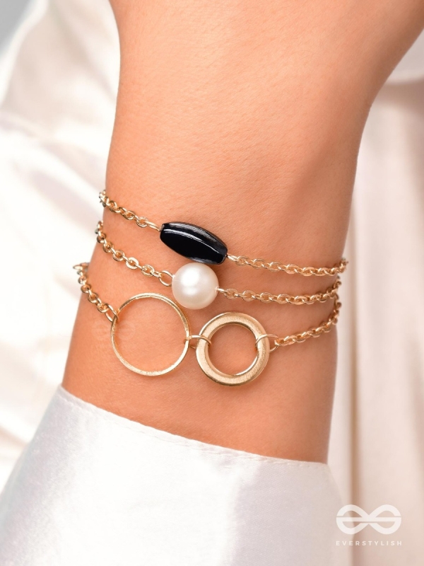 Day 'n' Nite- Pearl and Stones Studded Golden Bracelet