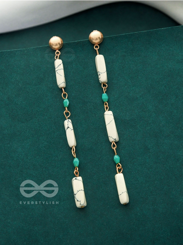 Marble-lous - Blue and White Stone Studded Golden Earrings