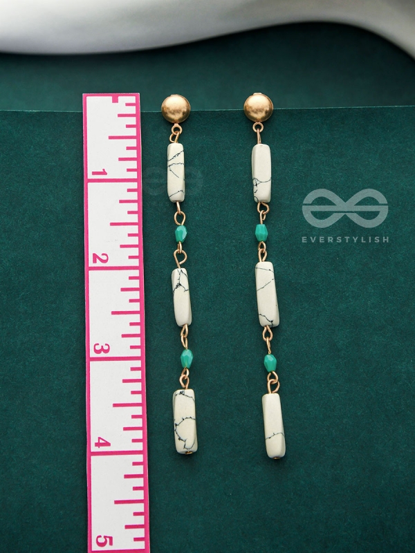Marble-lous - Blue and White Stone Studded Golden Earrings