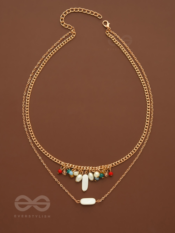 The Interstellar Charm- Pearls And Beads Studded Golden Necklace With Anti-Tarnish Coating 