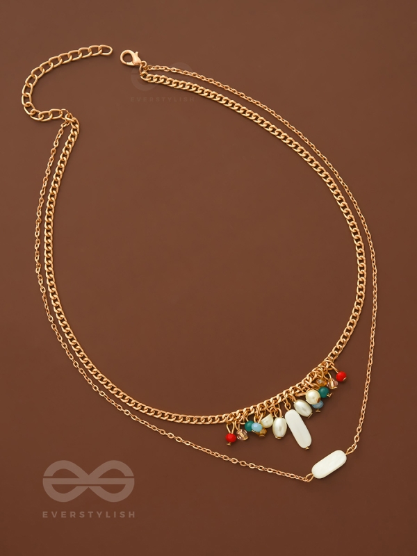 The Interstellar Charm- Pearls And Beads Studded Golden Necklace With Anti-Tarnish Coating 