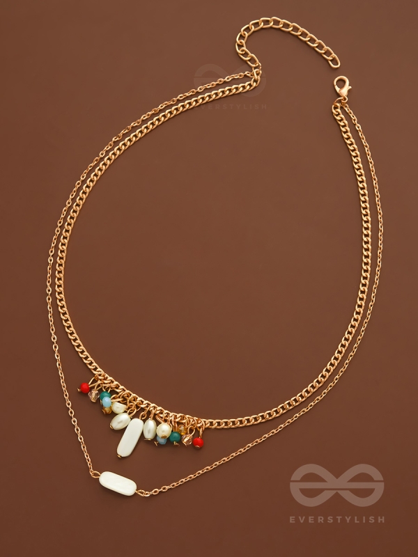 The Interstellar Charm- Pearls And Beads Studded Golden Necklace With Anti-Tarnish Coating 