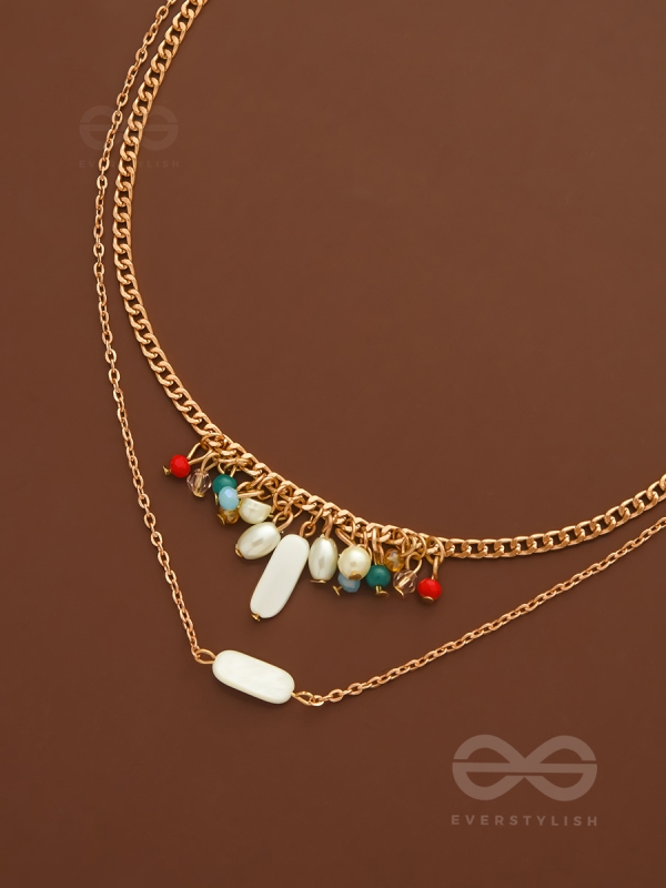 The Interstellar Charm- Pearls And Beads Studded Golden Necklace With Anti-Tarnish Coating 