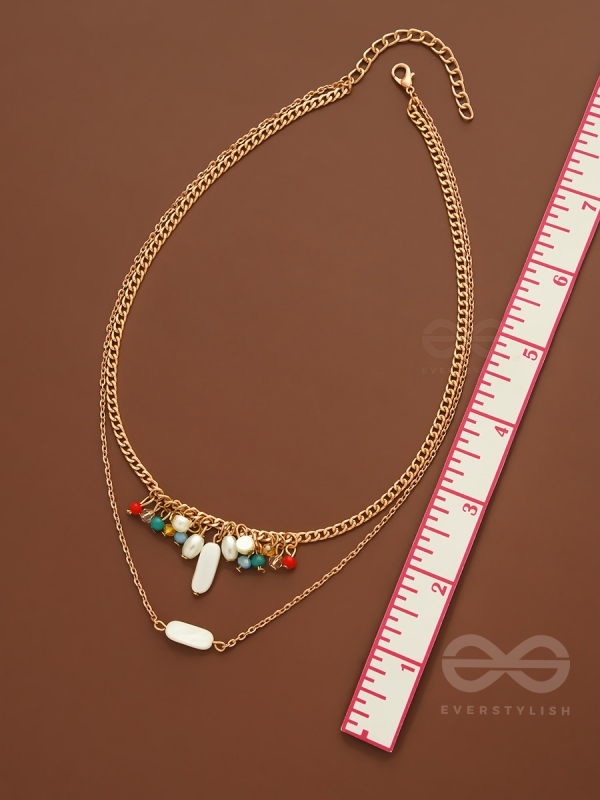 The Interstellar Charm- Pearls And Beads Studded Golden Necklace With Anti-Tarnish Coating 