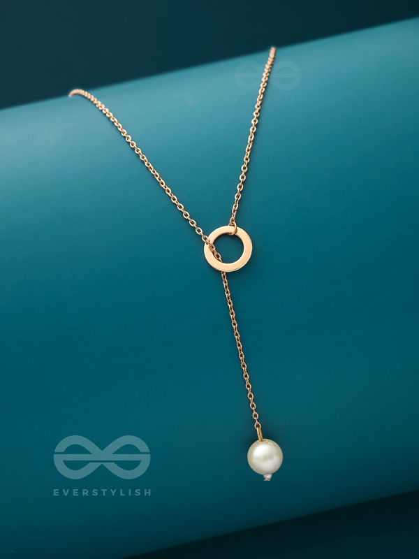 Drop-Down- Golden Pearl Necklace With Anti-Tarnish Coating 