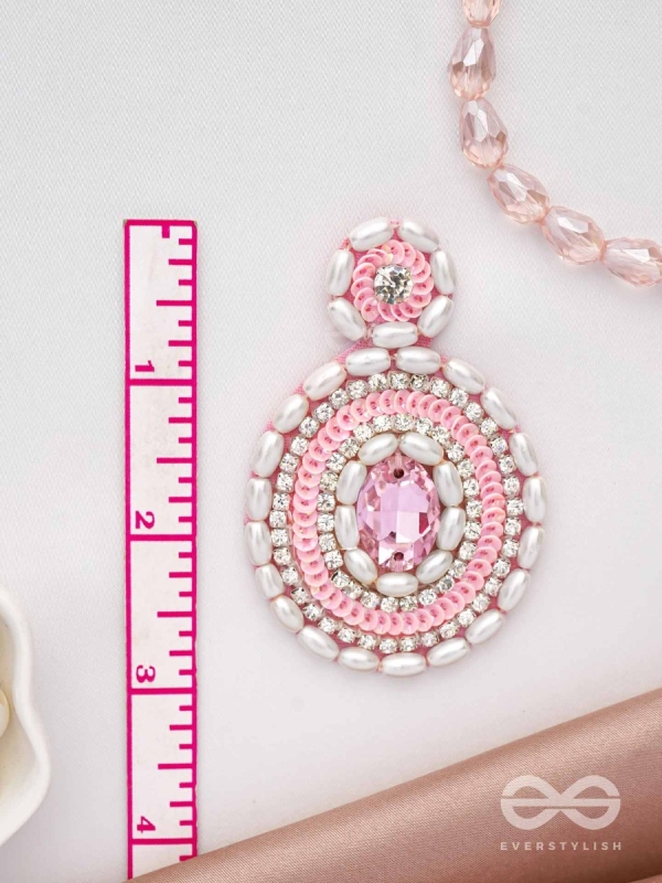  PRATIBIMB- THE RESPLENDENT REFLECTION- STONE, PEARLS AND SEQUINS EMBROIDERED EARRINGS (BLUSH PINK)