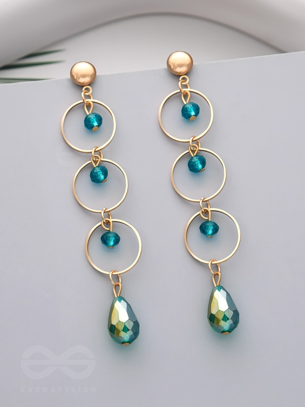 The Misty Grove- Greenish Blue and Golden Crystal Beads Earrings