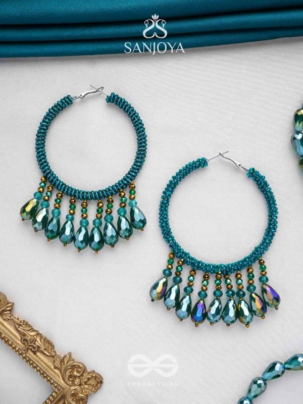 Utkanika- The Circle of Desire- Beads and Glass Drops Earrings (Pine Green)