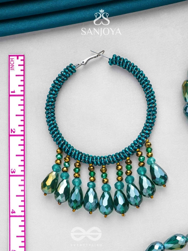 Utkanika- The Circle of Desire- Beads and Glass Drops Earrings (Pine Green)