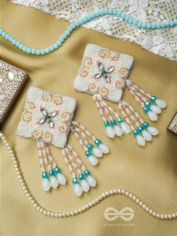 Vivarta - The Blue Sky - Stones, Glass Drops And Glass Beads Hand Embroidered Earrings 