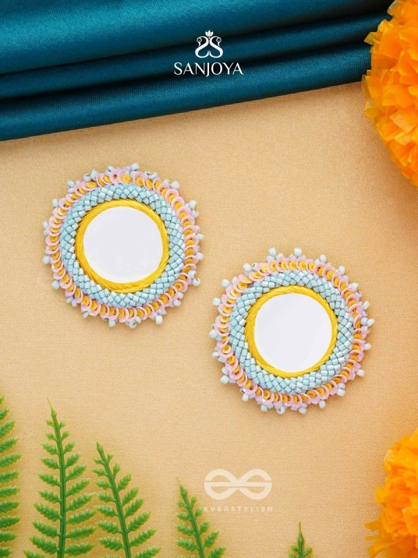 Nimrukti- The Setting Sun- Resham, Mirror and Beads Embroidered Earrings