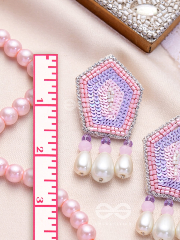 Abhedya- The Radiant Diamond- Sequins, Pearls and Glass Beads Embroidered Earrings (Rose Pink)