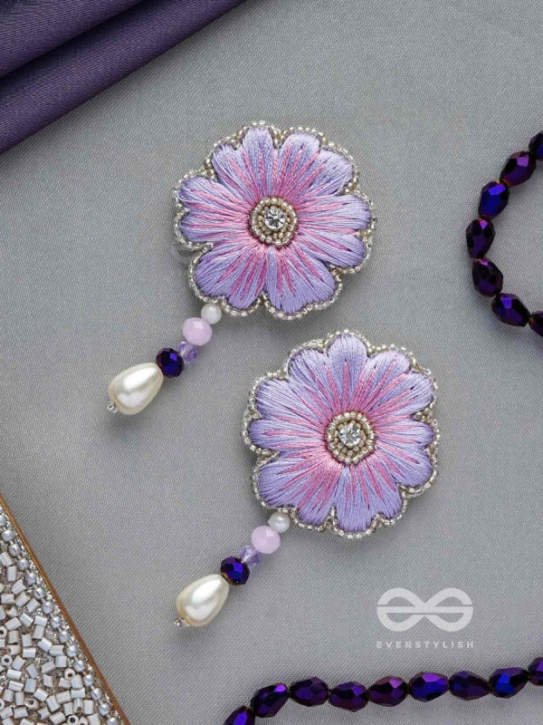 Manika- The Beautiful Flower- Resham and Pearl Drops Embroidered Earrings 