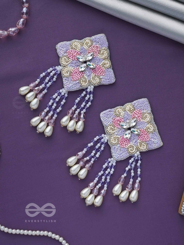 Chatushka- The Graceful Square- Sequins, Stones and Glass Beads Embroidered Earrings 
