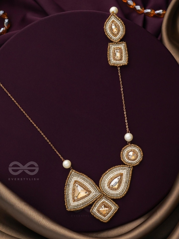 Dwista- The Copper Beauty- Beads And Stones Embroidered Necklace With Anti-Tarnish Coating 