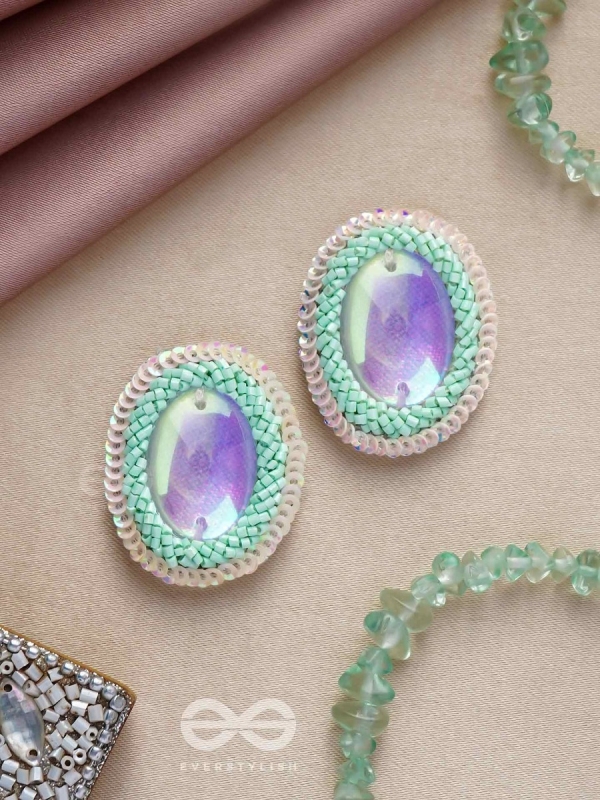 Mandara - The Mirror Reflection - Stones, Sequins And Cutdana Hand Embroidered Earrings